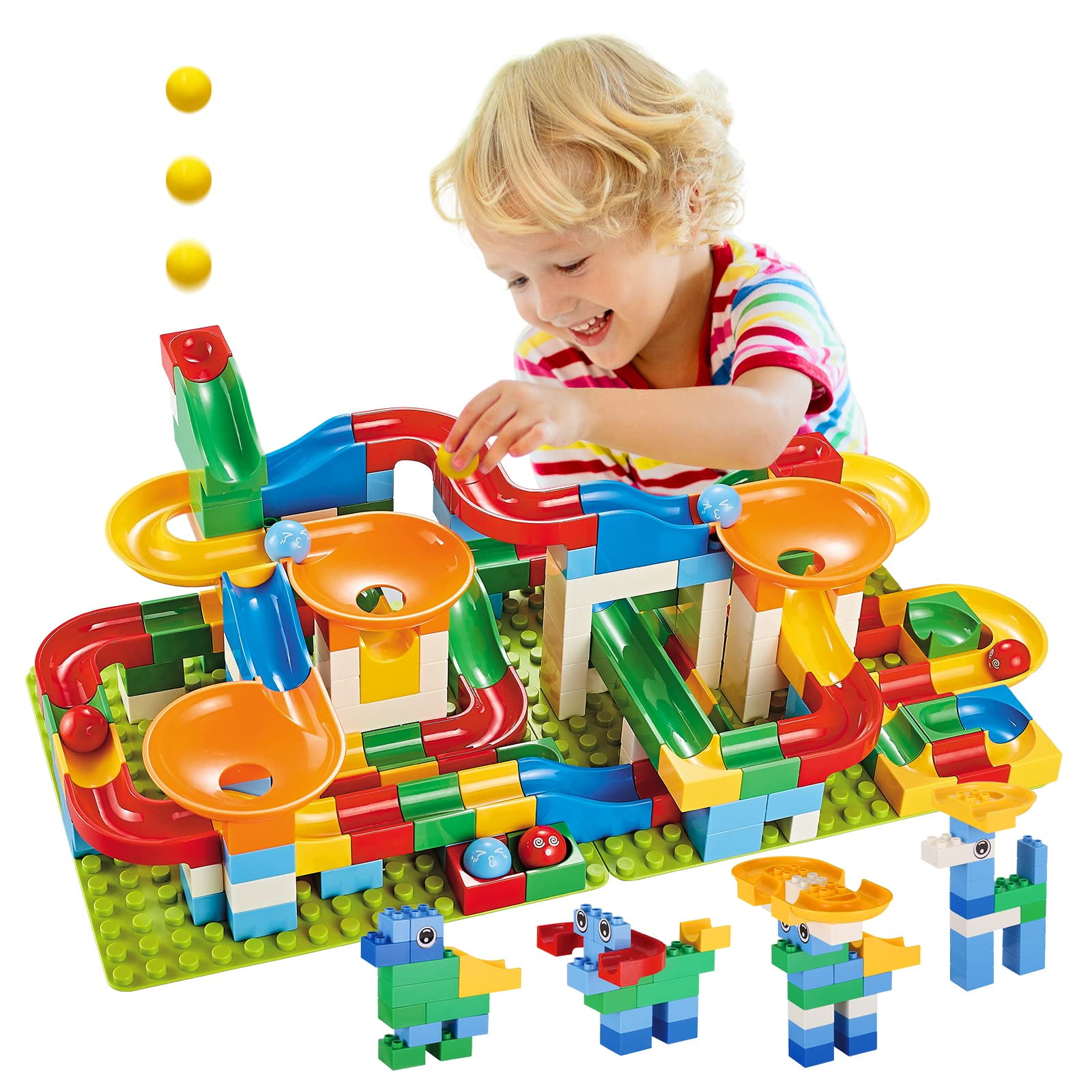 Added 176Pcs Marble Run Building Blocks Toys for Kids Play Games, Compatible with Duplo Maze Ball Race Track Playset to Wishlist