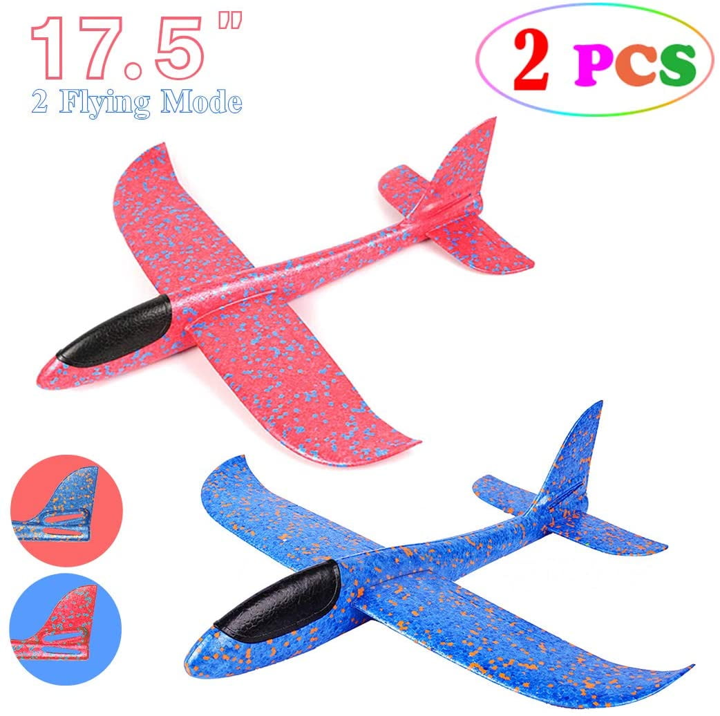 Added 2 Pack Glider Plane Toys, 17.5" Large Throwing Foam Airplane, Dual Flight Mode Flying Toy, The Best Outdoor Sport Toy Gifts for Kids to Wishlist