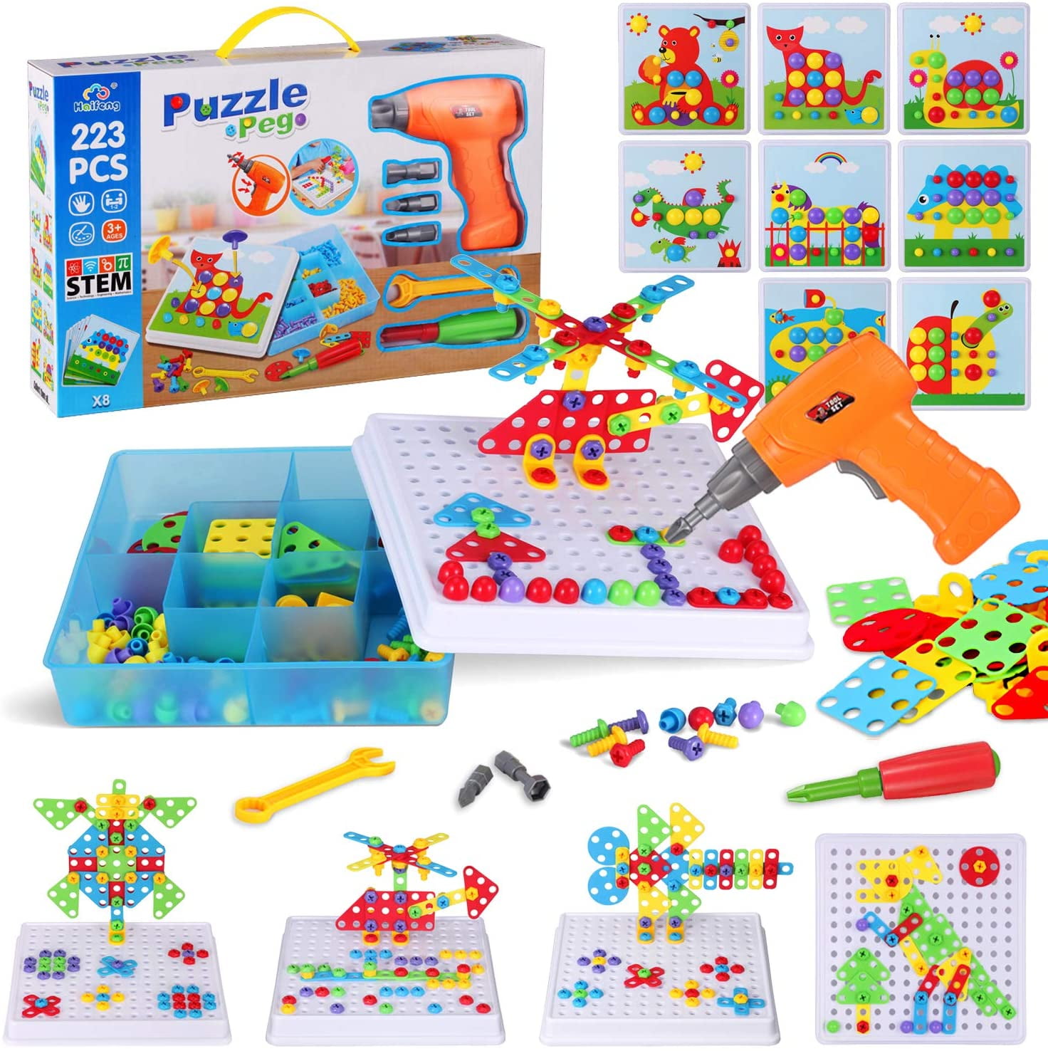 Added 223 Pieces STEM Engineering Building Block Toys, Creative Mosaic Drill Set for Kids 3-10 Years to Wishlist