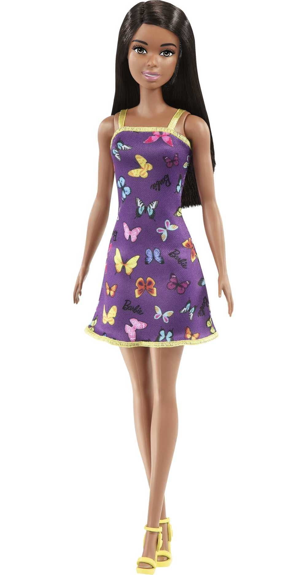 Added Barbie Fashion Doll with Black Hair Dressed in Colorful Butterfly Print Dress & Strappy Heels, 11 in to Wishlist