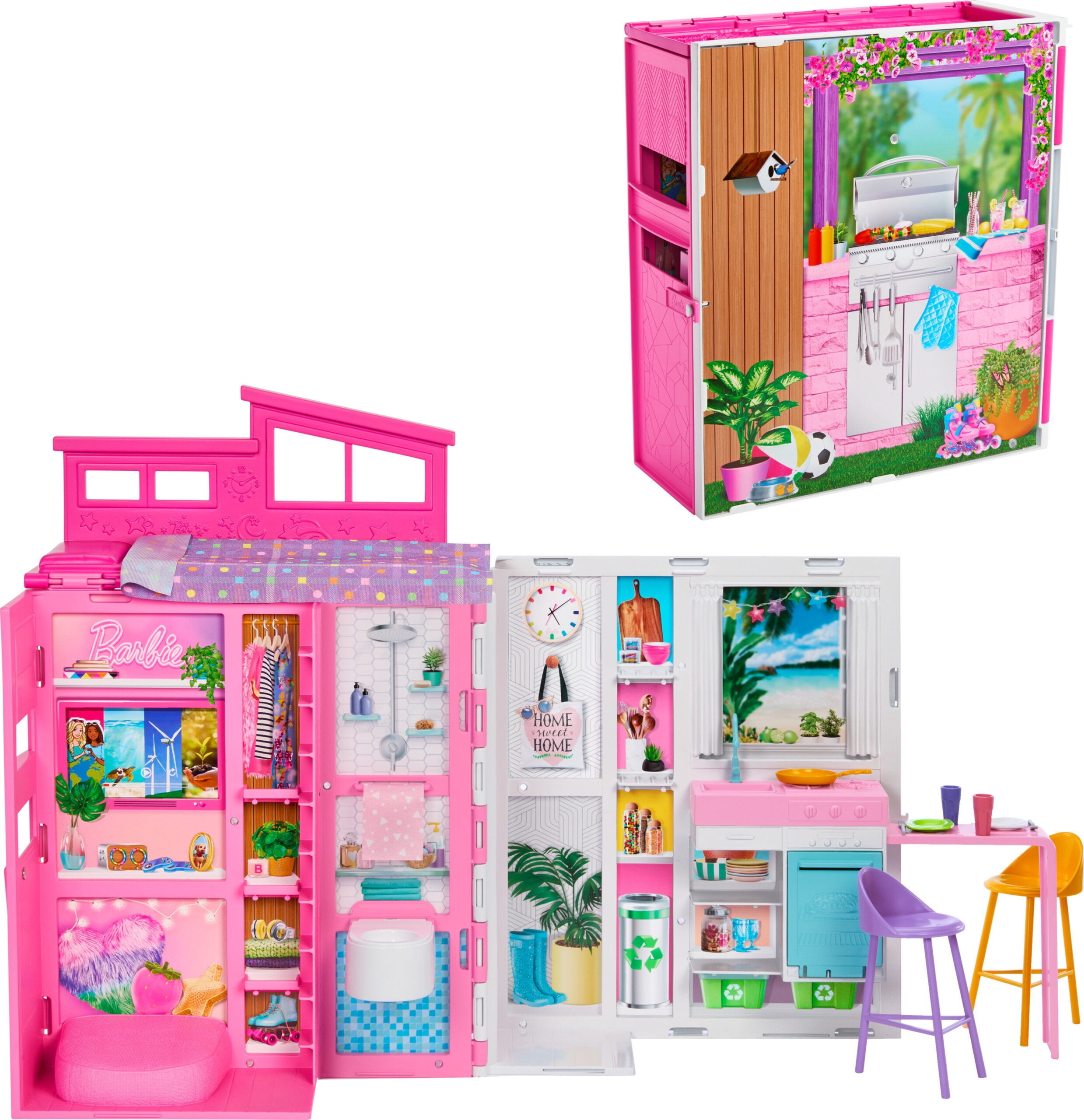 Added Barbie Getaway House, Doll House Playset with 4 Play Areas, 26.06 in, Plastic to Wishlist