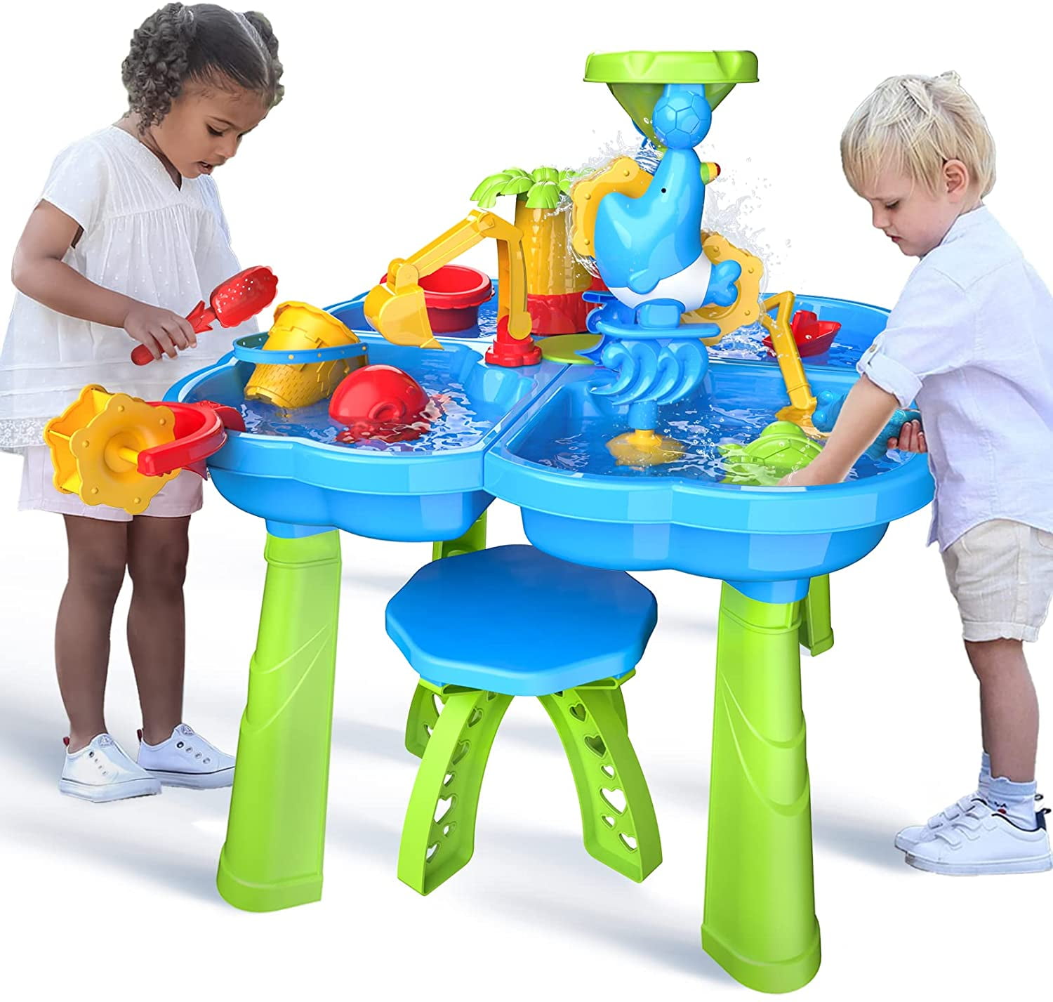 Added Dinosaur Planet Sand Water Table for Toddlers, 4 in 1 Sand Table and Water Play Table, Kids Table Activity Sensory Play Table Beach Sand Water Toy for Outdoor Backyard for Toddlers Age 2-4 Gift to Wishlist