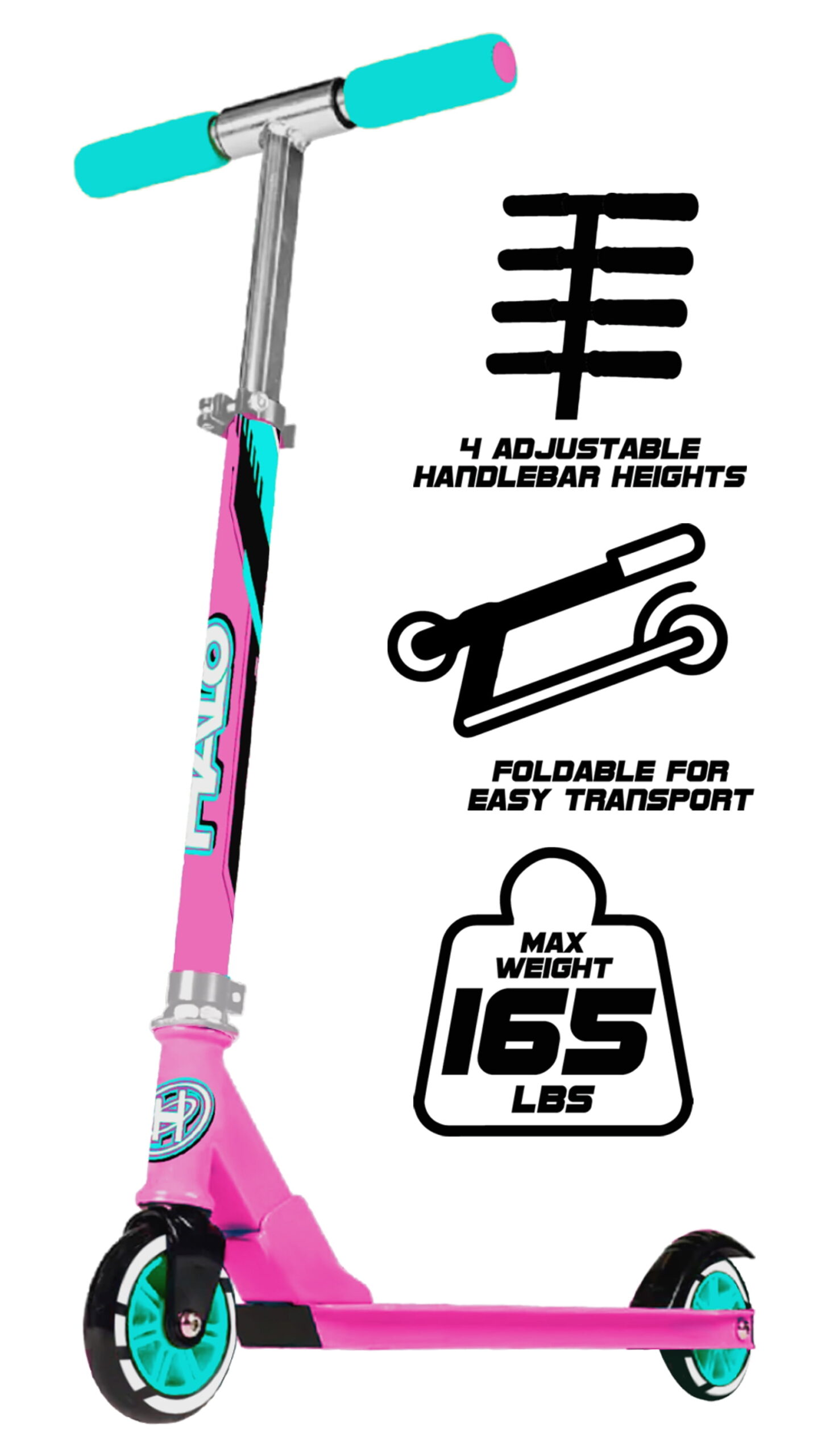 Added HALO Prime 100mm Wheel Inline Scooter - Pink and Blue - 165 lbs Max Weight Unisex to Wishlist