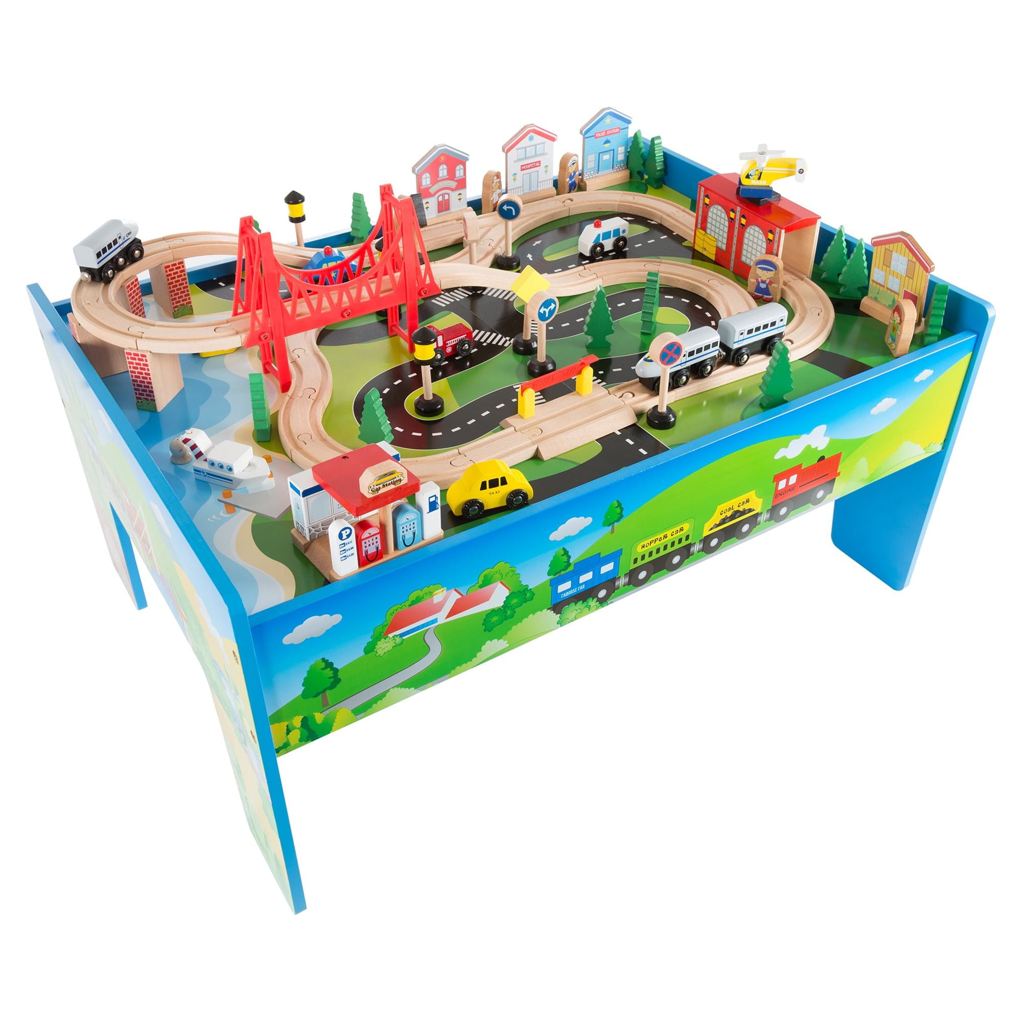 Added Hey! Play! Wooden Train Set & Table for Kids - Complete Set with 75 Pieces to Wishlist