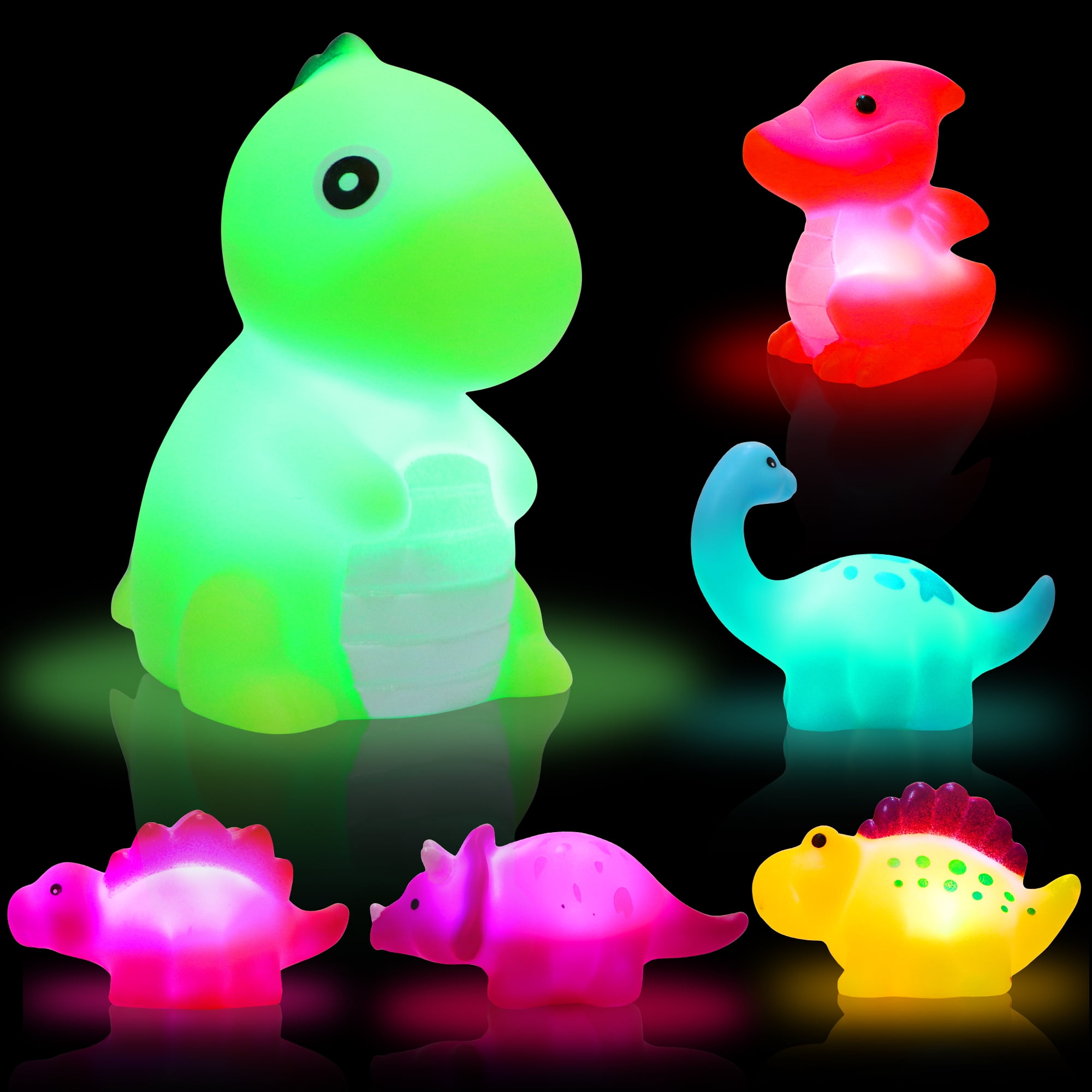 Added Hot Bee Light-up Floating Dinosaur Bath Toys for Baby Toddlers, 6 Packs Bathtub Toy Set for Boys Girls to Wishlist