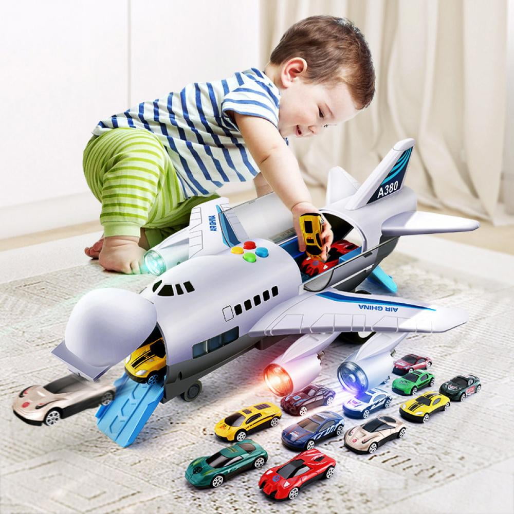 Added Kids Airplane Toy with Music,Sound and Light,Inertia Airplane with Mini Cars,Vehicles Passenger Plane Toy for Boys Girls to Wishlist