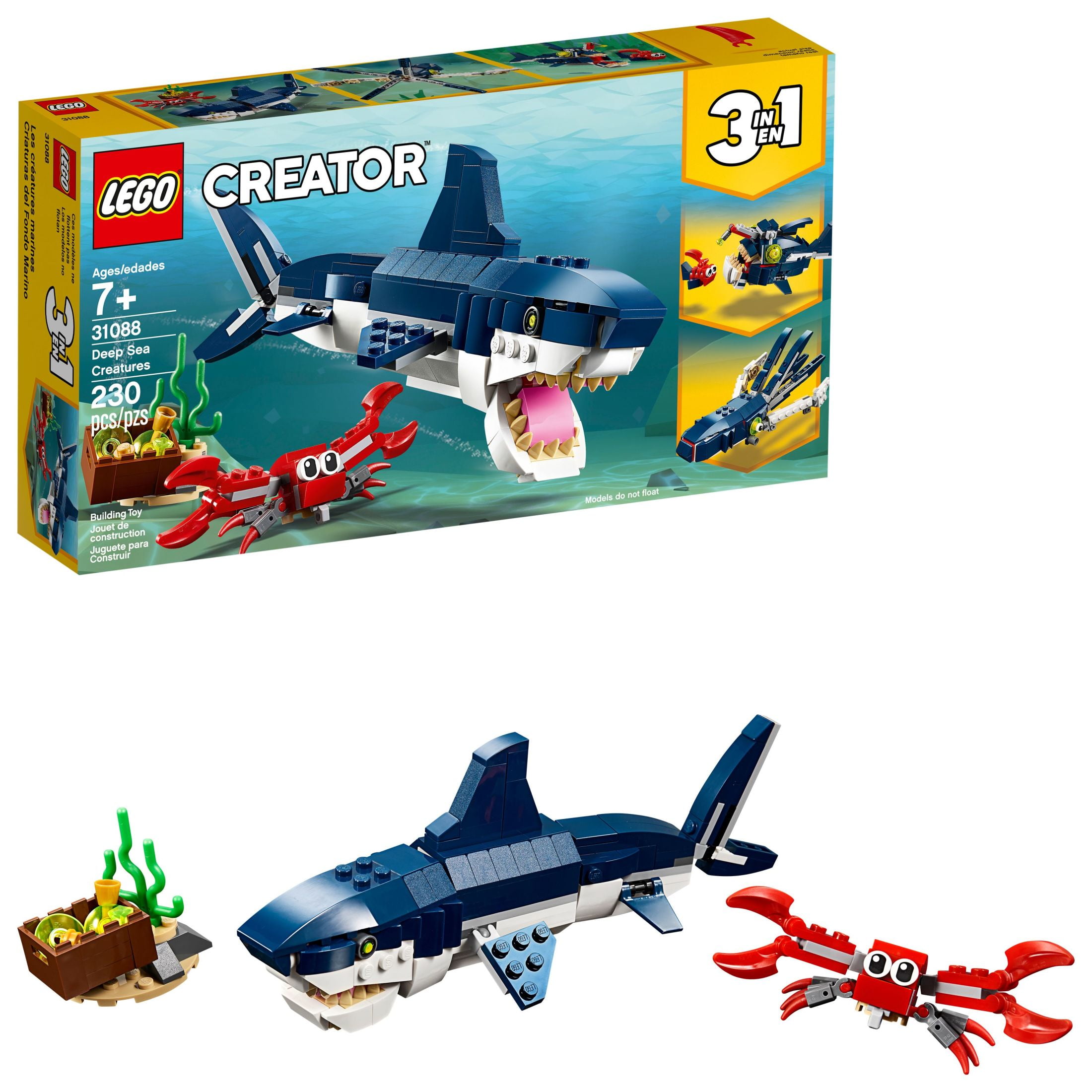 Added LEGO Creator 3 in 1 Deep Sea Creatures, Transforms from Shark and Crab to Squid to Angler Fish, Sea Animal Toys, Gifts for 7 Plus Year Old Girls and Boys, 31088 to Wishlist