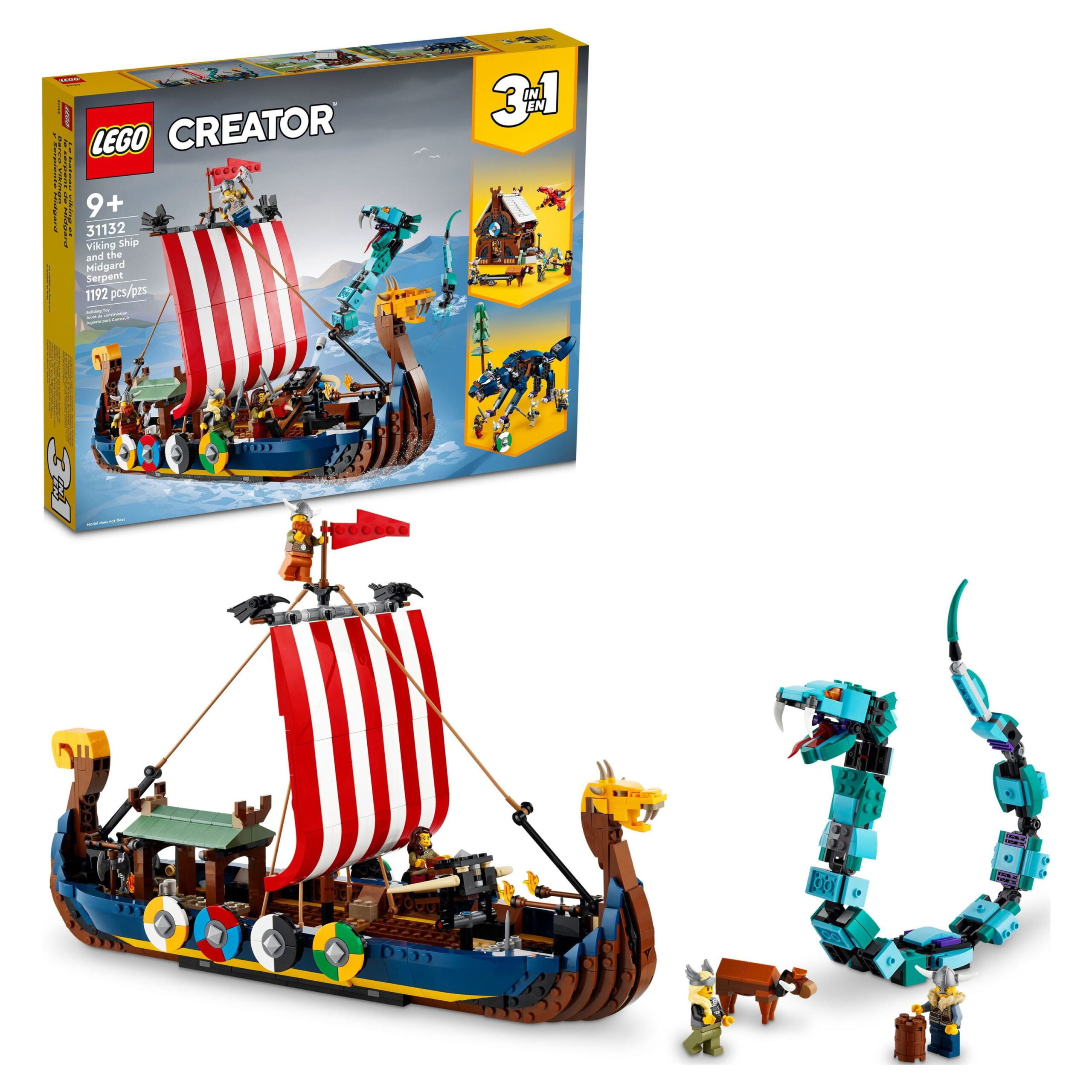 Added LEGO Creator 3 in 1 Viking Ship and the Midgard Serpent, Transforms from Amazing Ship to Viking House or Fenris Wolf Figure, Gifts for Kids, Boys, and Girls, 31132 to Wishlist