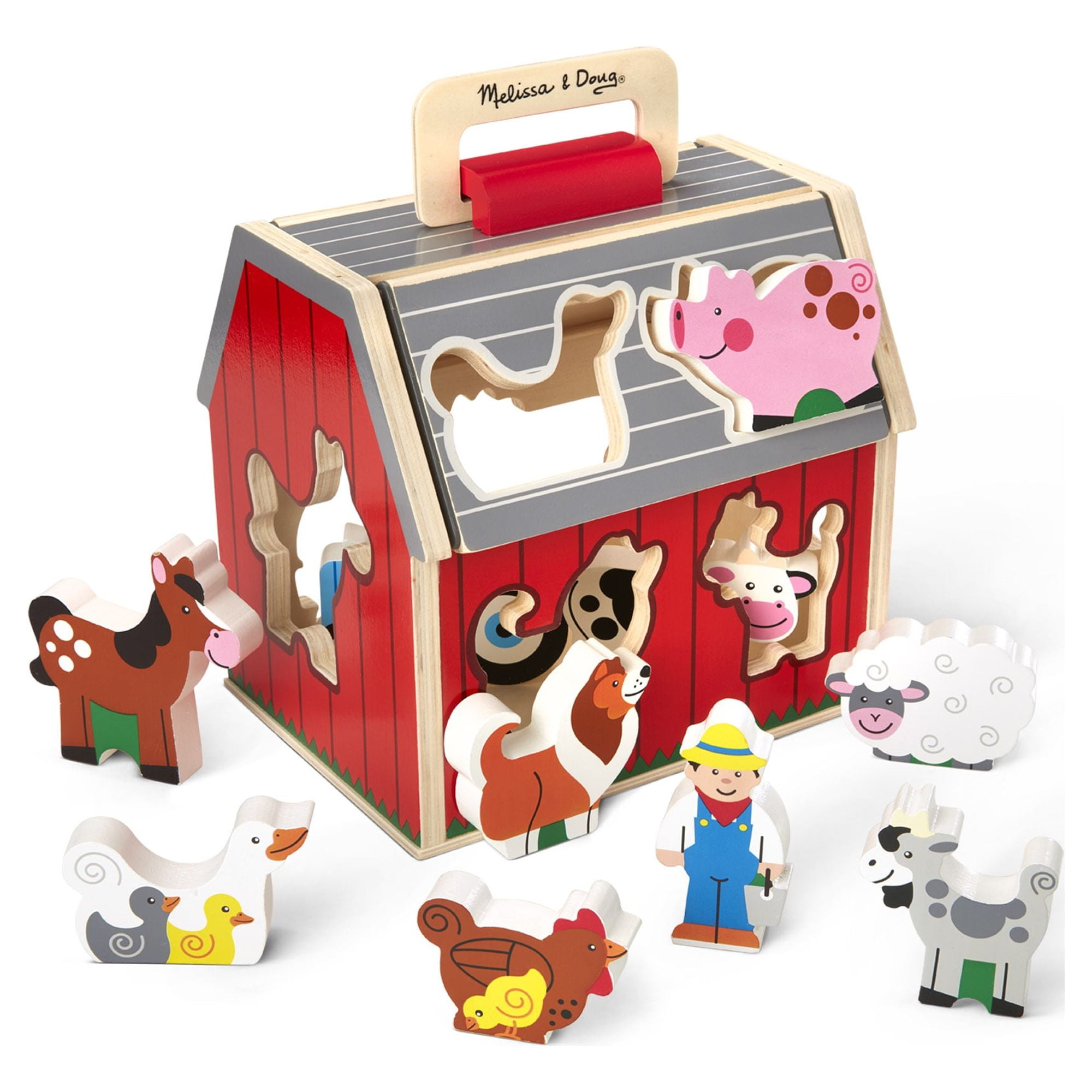 Added Melissa & Doug Wooden Take-Along Sorting Barn Toy with Flip-Up Roof and Handle 10 Wooden Farm Play Pieces to Wishlist