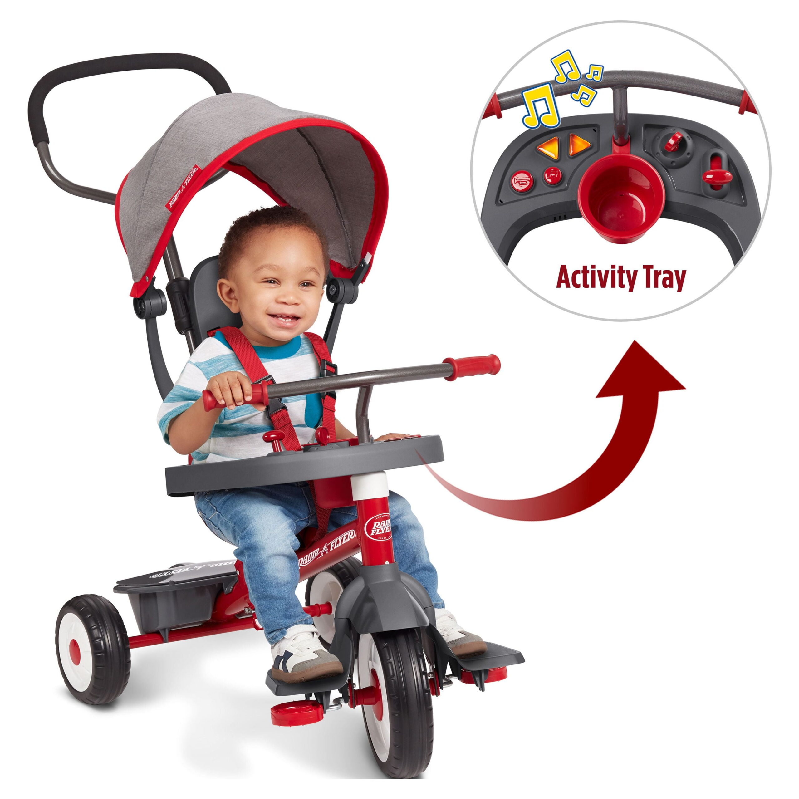 Added Radio Flyer, 4-in-1 Stroll 'N Trike with Activity Tray, Red & Gray, Convertible Tricycle,  Unisex to Wishlist