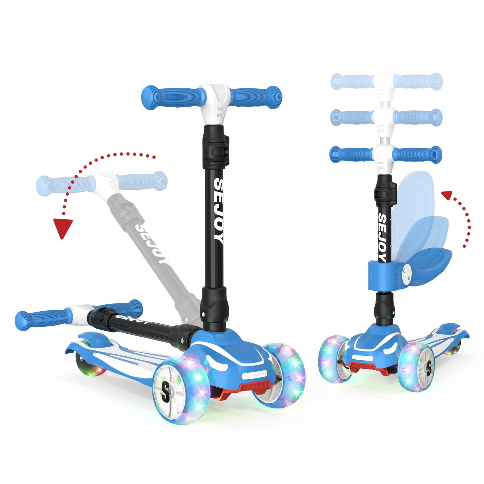 Added SEJOY Kids Kick Scooter with 3 Light Up Wheels, Toddler Foldable Toy Scooter with Adjustable Removable Seat, Blue to Wishlist