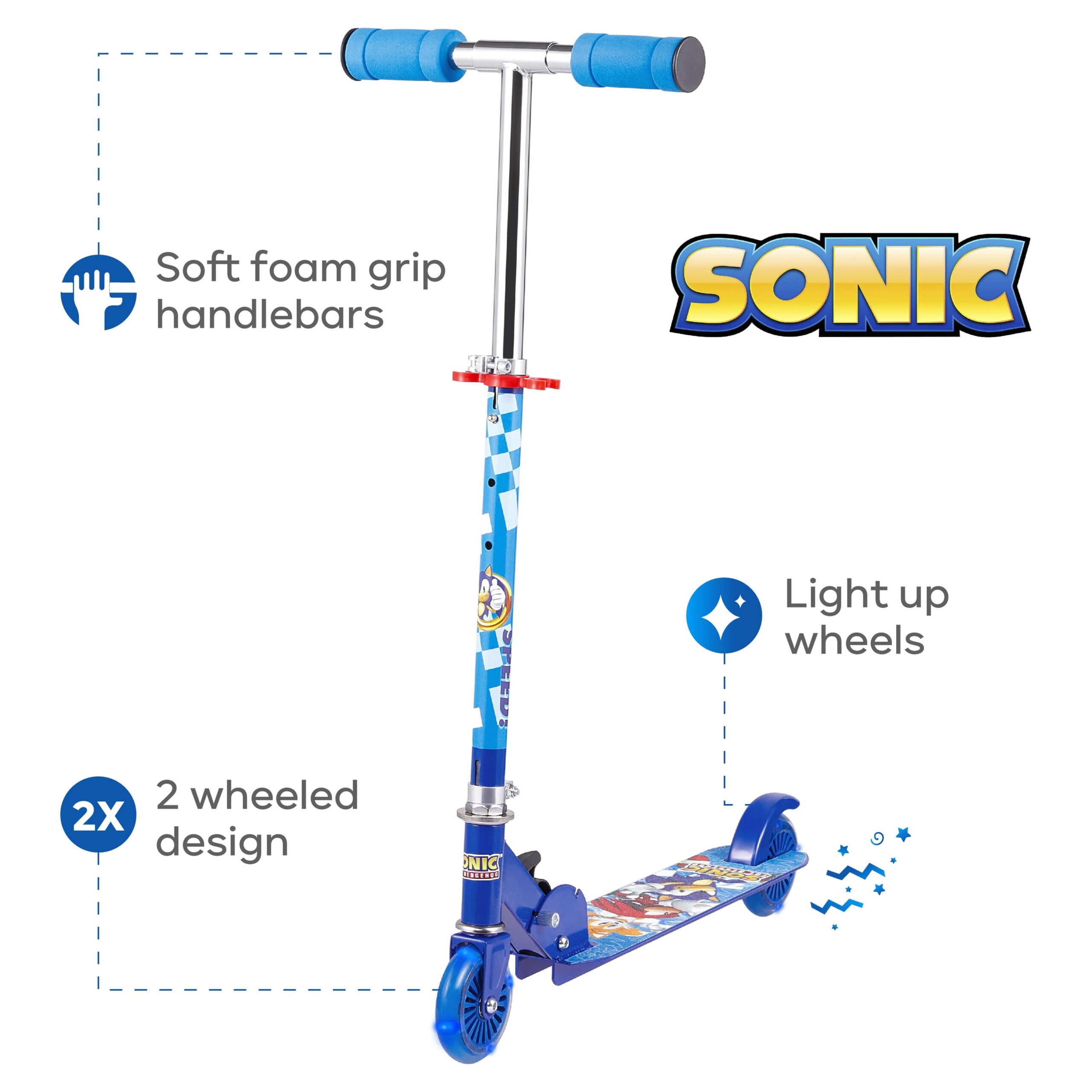 Added Sonic Kick Scooter with Light Up Wheels, Blue Scooter for Kids Ages 5+ to Wishlist