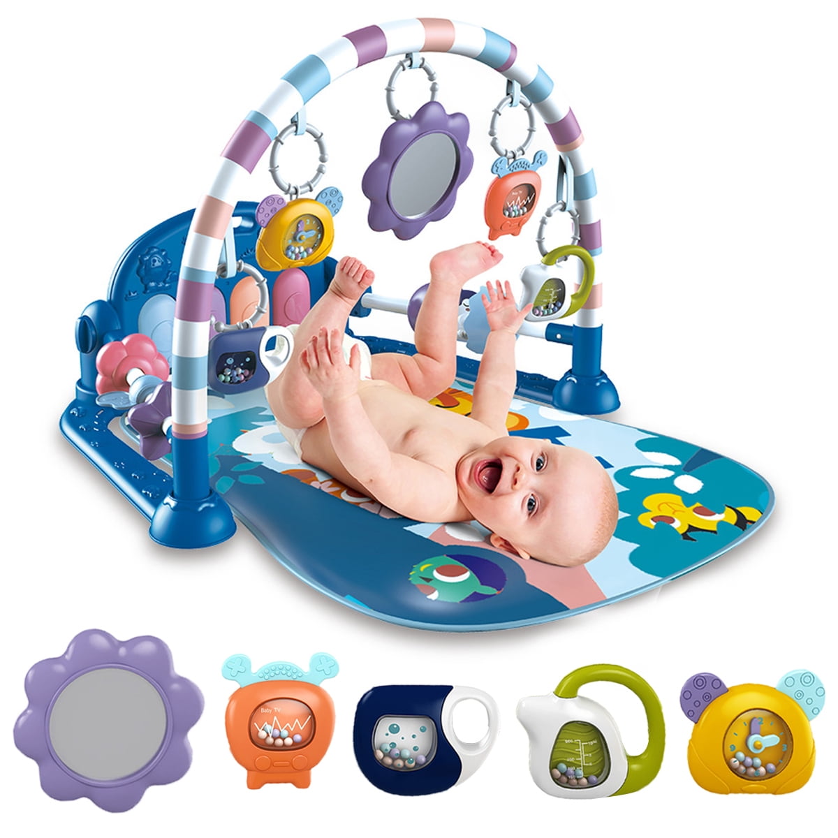 Added TEAYINGDE Baby Gym Play Mat 3 in 1 Fitness Rack with Music and Lights Fun Piano Baby Activity Center,Blue to Wishlist