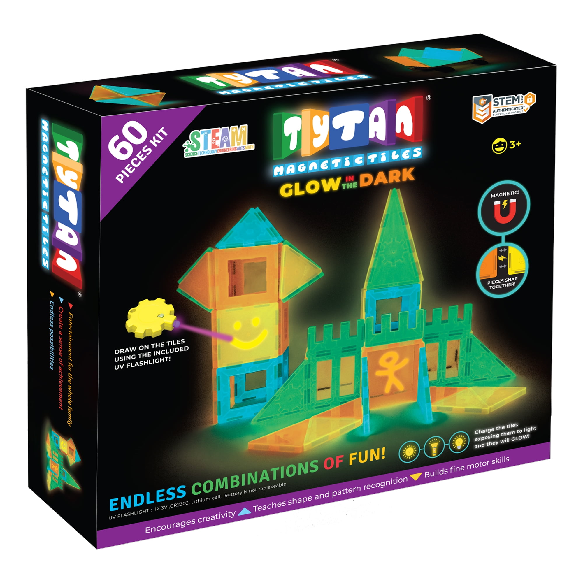 Added Tytan Glow in the Dark STEM Magnetic Toys Building Tiles v2.0 | UV Flashlight, Car & Bag - 60 Pieces to Wishlist