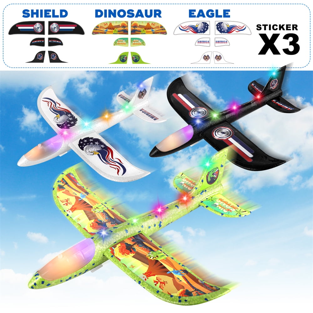 Added Wupuaait 3 Pack Catapult Airplane with LED Lights and Launcher Xmas Gifts for 5-10 Kids, Black&White&Green to Wishlist