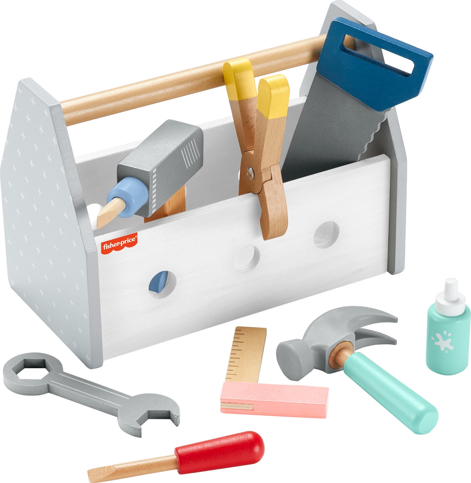 Added Fisher-Price Wooden Tool Box with Toy Drill, 9 Wood Pieces for Preschool Pretend Play, Ages 3+ Years to Wishlist