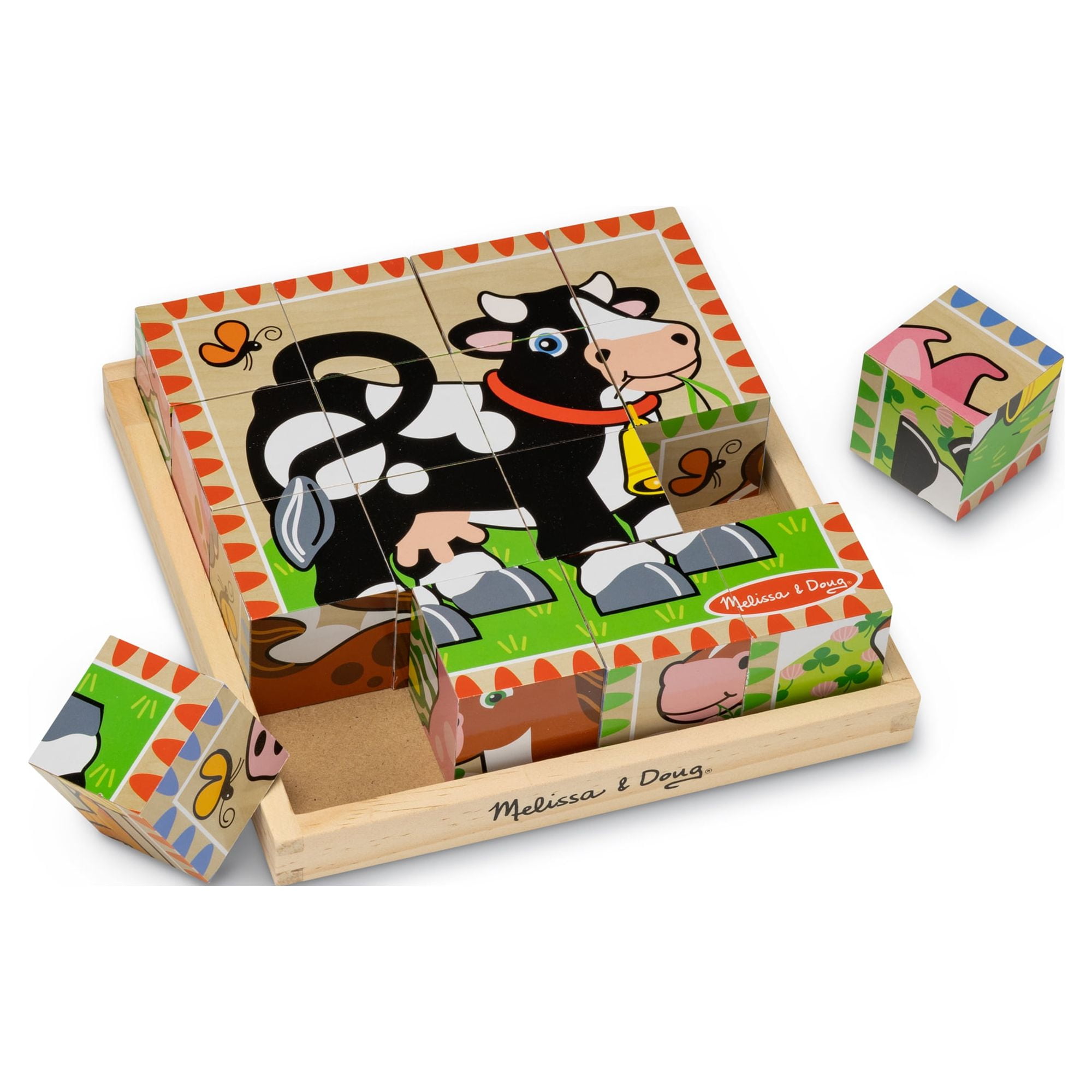 Added Melissa & Doug Farm Wooden Cube Puzzle With Storage Tray - 6 Puzzles in 1 (16 pcs) - FSC Certified to Wishlist